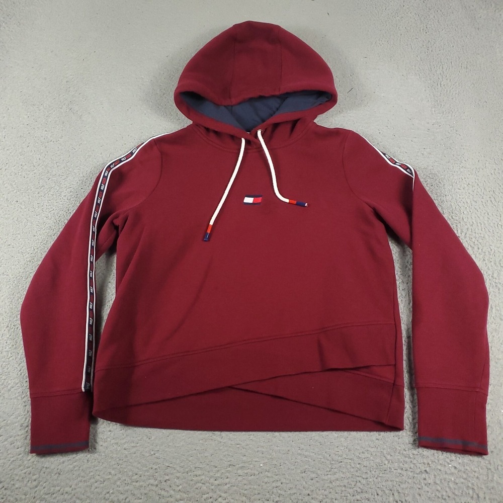 Tommy Hilfiger Sweater Womens Size Medium Red Pullover Hoodie Sweatshirt *